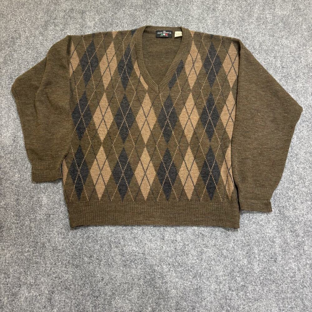 The Italian Sweater CO. Men's Size Large Vintage Argyle V-Neck Sweater/Pullover